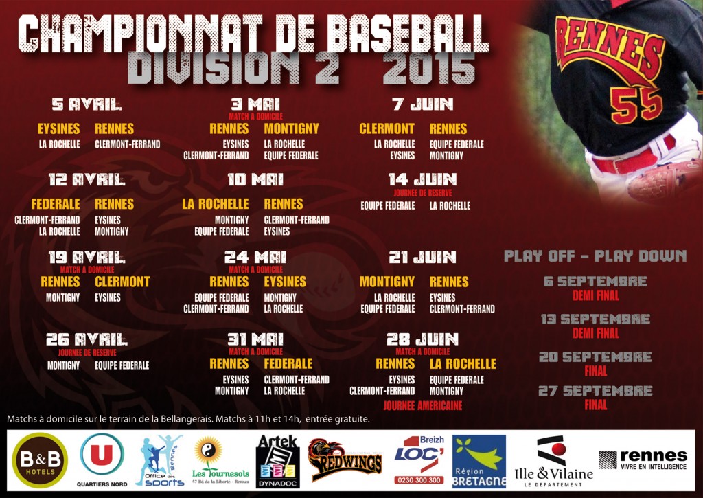 Calendrier D2 baseball 2015