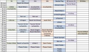Calendrier Saison 2017